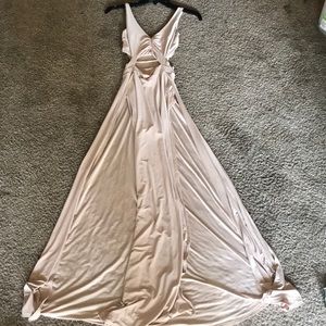 Boohoo tan cut out floor length dress